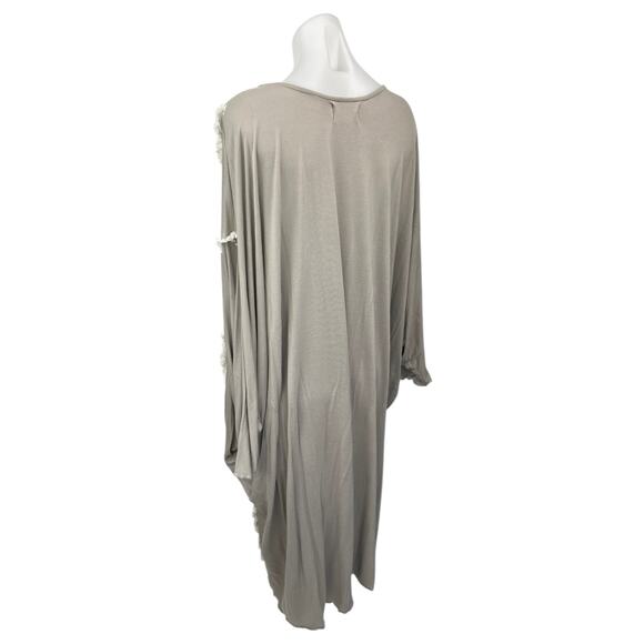 ZhenNymph Gray Batwing Dolman Sleeve Fringe Lagenlook Maxi Midi Kaftan Dress L - Picture 2 of 4